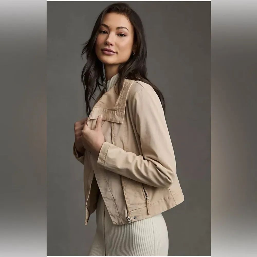 Anthropologie Marrakech beige neutral tan Moto Jacket Large